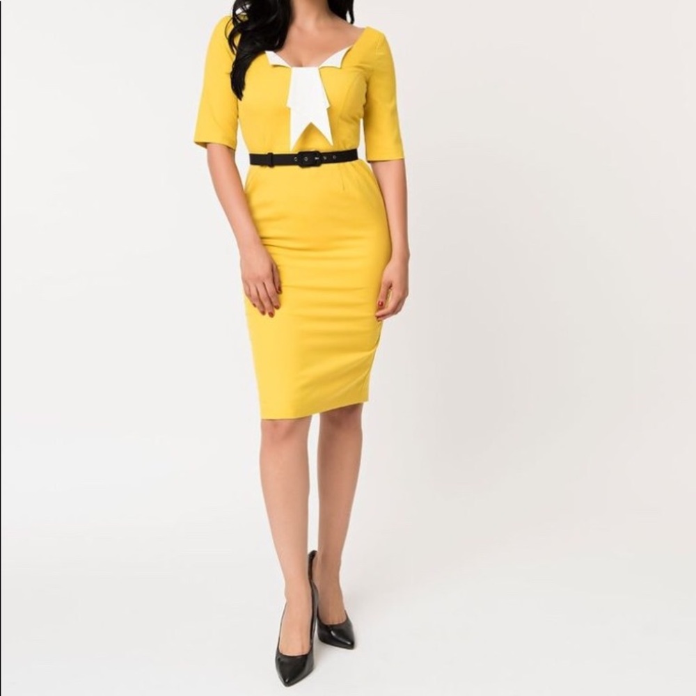 Glamour Bunny Yellow Jacky Pencil Dress XS